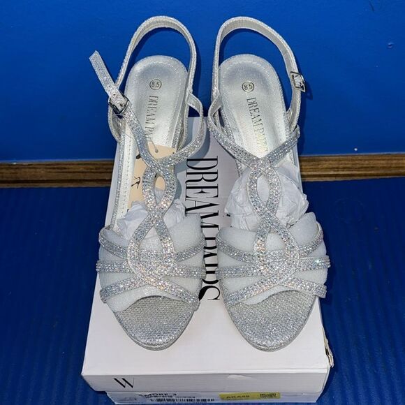 Size 8.5- Women’s DREAM PAIRS Amore Silver Bling Open Toe Stilettos NEW - Picture 3 of 8